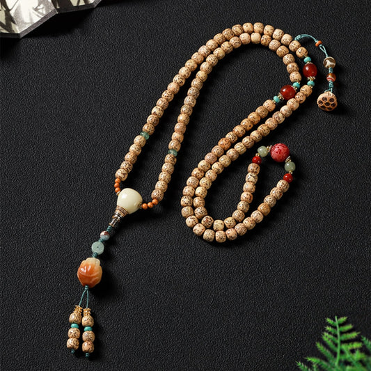Letitdao Natural Meditation Beads Unique Mindfulness Bracelet Vintage Worry Mala for Anxiety Relief Necklace