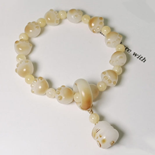 Letitdao Burnt Carved Cat Paw Bracelet Cute Fidget Beads for Sensory Anxiety Relief Smooth Polished Beads