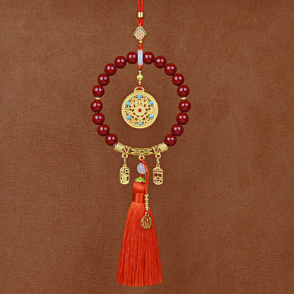 Letitdao Protection Car Ornament Cinnabar Red and Sand Gold Compass Charm for Safe Travel & Good Luck