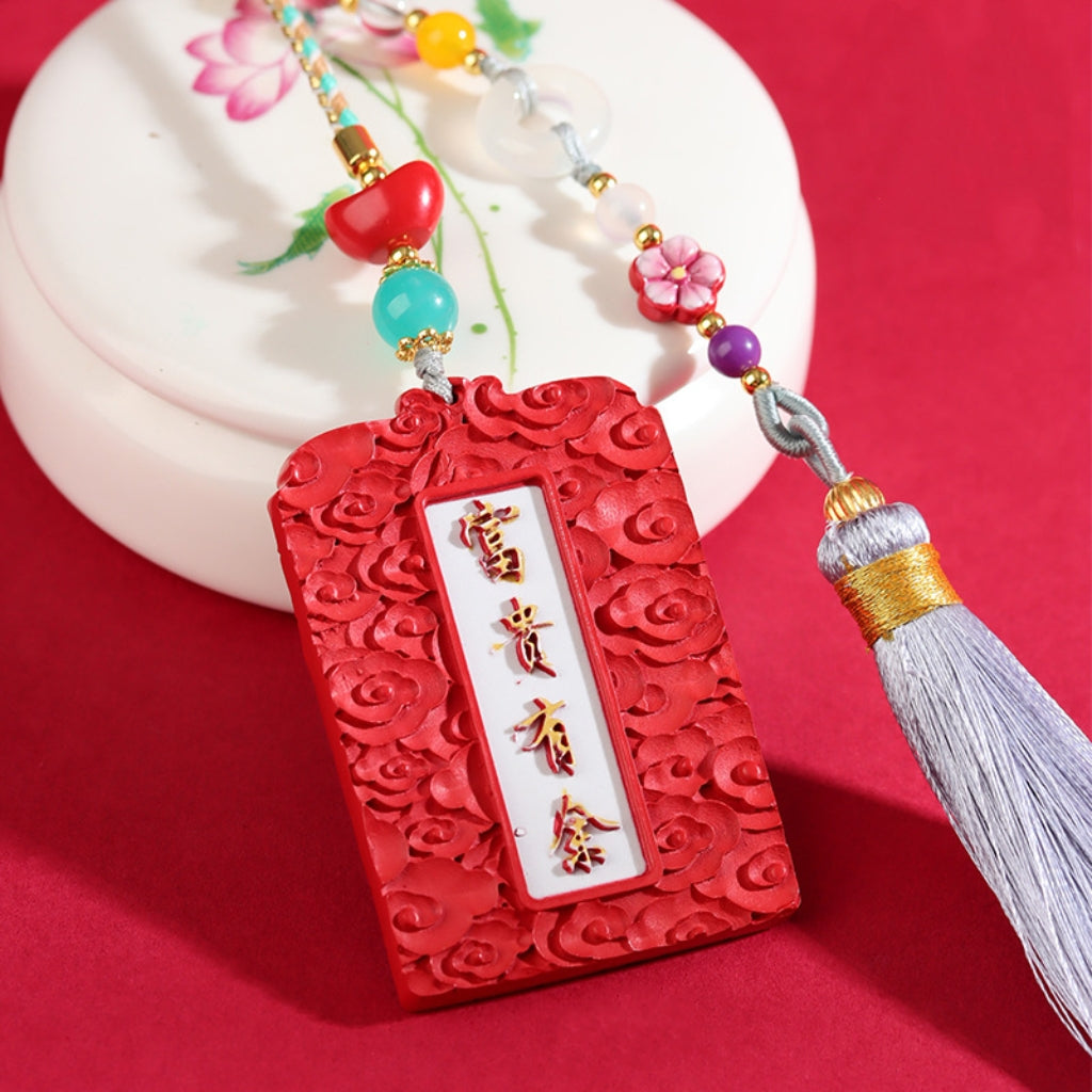 Letitdao Natural Cinnabar "Wealth Fish" Car Charm Hand-Painted Vermilion Red Pendant for Abundance & Good Luck