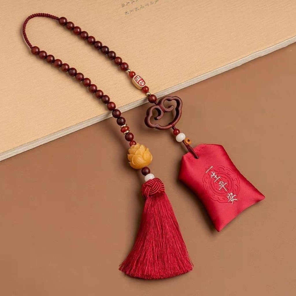 Letitdao Mindful Driving Charm Red Sandalwood & Cinnabar Ornament for Calming Focus and Safe Travels