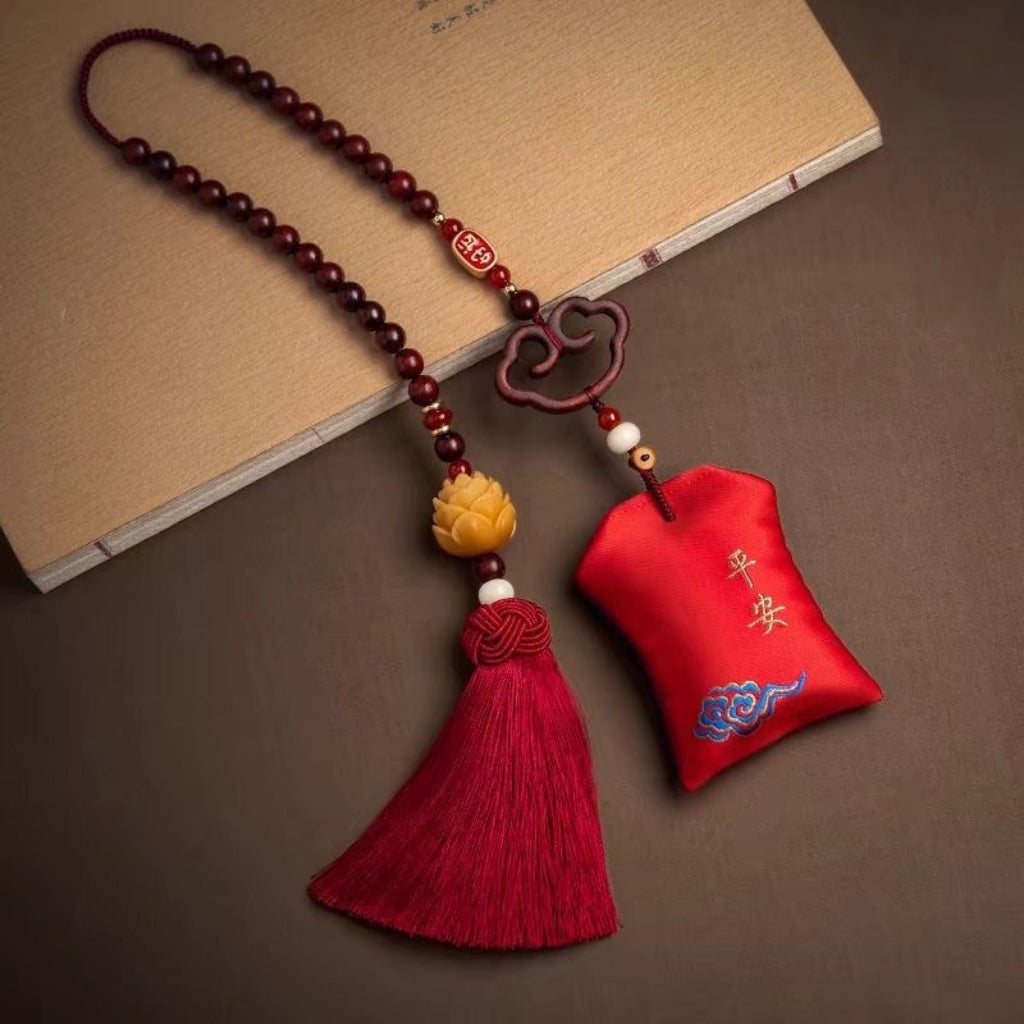 Letitdao Mindful Driving Charm Red Sandalwood & Cinnabar Ornament for Calming Focus and Safe Travels