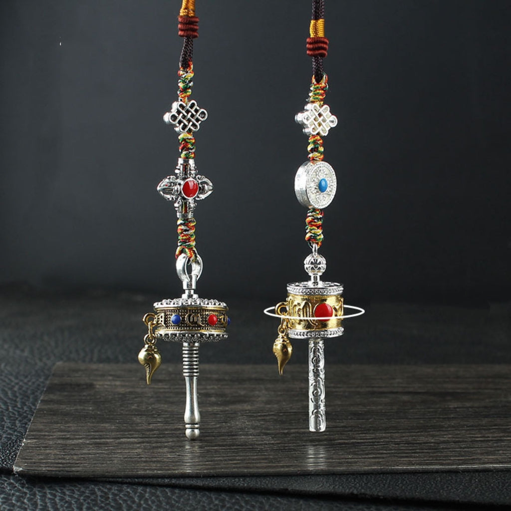 Letitdao Spinning Tibetan Mantra Car Charm Rotating Prayer Wheel for Mindful Driving & Travel Blessings Handcrafted Cultural Gift