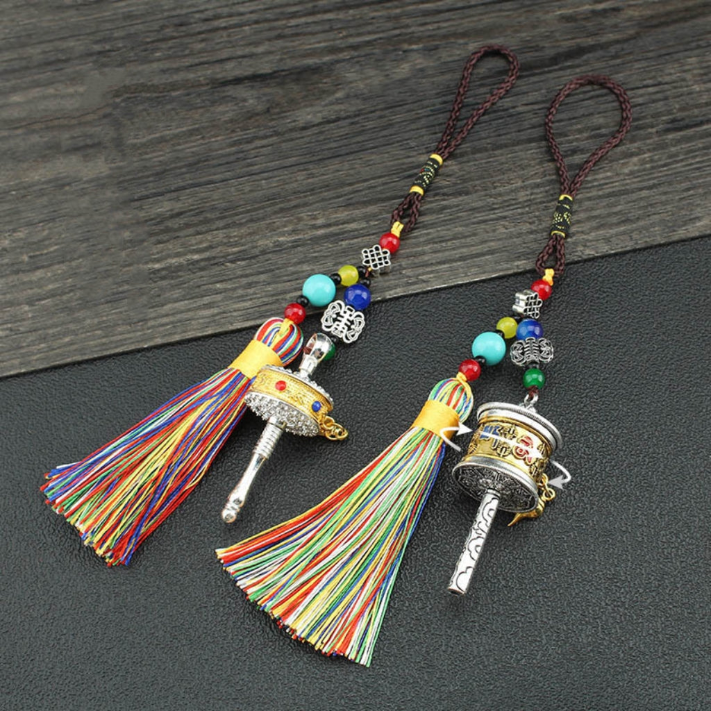 Letitdao Spinning Tibetan Mantra Car Charm Rotating Prayer Wheel For Mindful Driving & Travel Blessings Handcrafted Cultural Gift