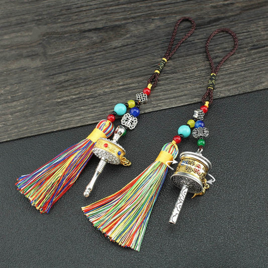 Letitdao Spinning Tibetan Mantra Car Charm Rotating Prayer Wheel For Mindful Driving & Travel Blessings Handcrafted Cultural Gift