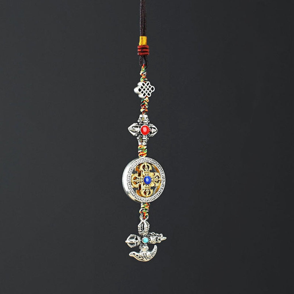 Letitdao Tibetan-style Spinning Car Charm Artisan Handmade Vajra Cross Ornament Unique Ethnic Cultural Car Accessory
