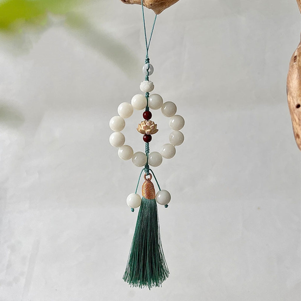 Letitdao Natural Bodhi Seed Car Charm Chinese Style Bead with Elegant Tassel Zen Driving Gift