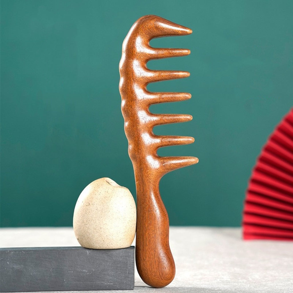 Letitdao Sandalwood Mindfulness Comb Wide-Tooth Massager for Curly Hair & Scalp Wellness Holistic Styling Ritual Tool