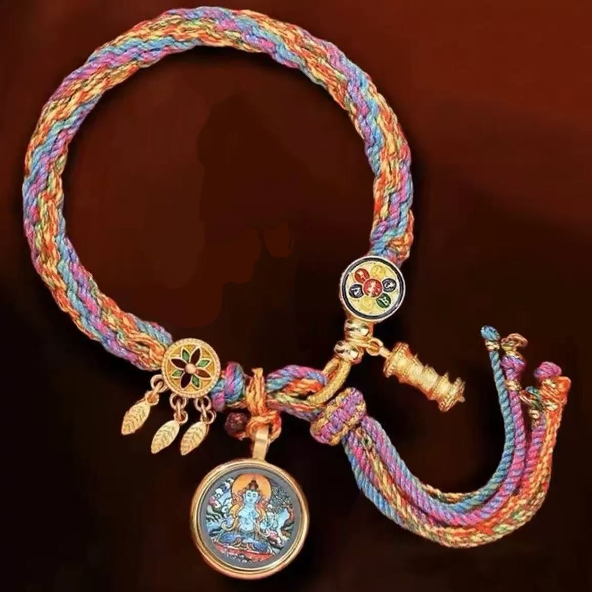 Letitdao Sacred Tibetan Red String Bracelet Hand-Painted Thakra Beads for Energetic Protection & Mindful Blessings Spiritual Guardian Gift
