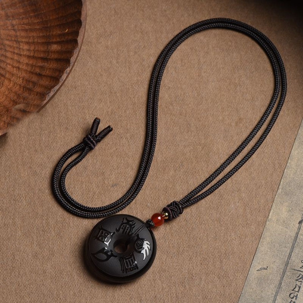 Sale Letitdao Celestial Guardian Pendant Black Obsidian with Ancient Taoist Seals for Energetic Armor & Spiritual Authority Portable Talisman Necklace