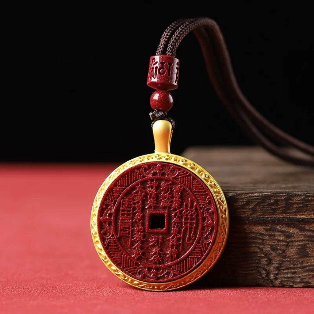 Sale Letitdao Taoist Energy Shield Pendant Cinnabar-inlaid Ancient Coin for Auric Protection & Spiritual Grounding Meaningful Talisman Gift