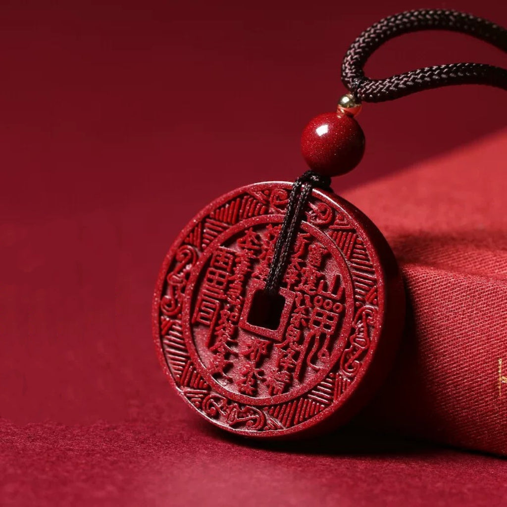 Sale Letitdao Taoist Energy Shield Pendant Cinnabar-inlaid Ancient Coin for Auric Protection & Spiritual Grounding Meaningful Talisman Gift