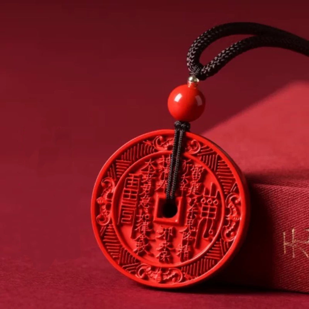 Sale Letitdao Taoist Energy Shield Pendant Cinnabar-inlaid Ancient Coin for Auric Protection & Spiritual Grounding Meaningful Talisman Gift