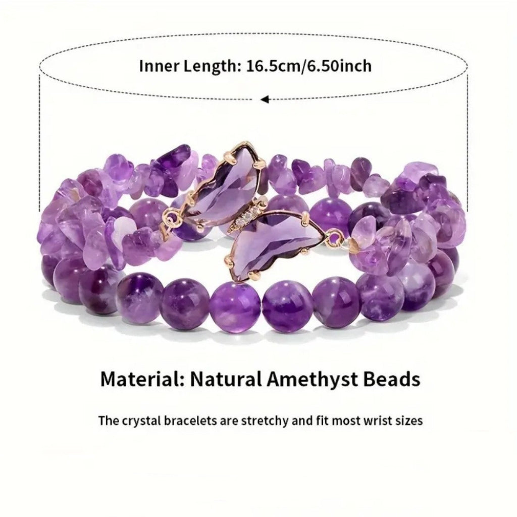 Letitdao Butterfly Transformation Duo Genuine Purple Gemstone Stacking Bracelets for Intuition & Mindful Elegance Natural Crystal Gift Set