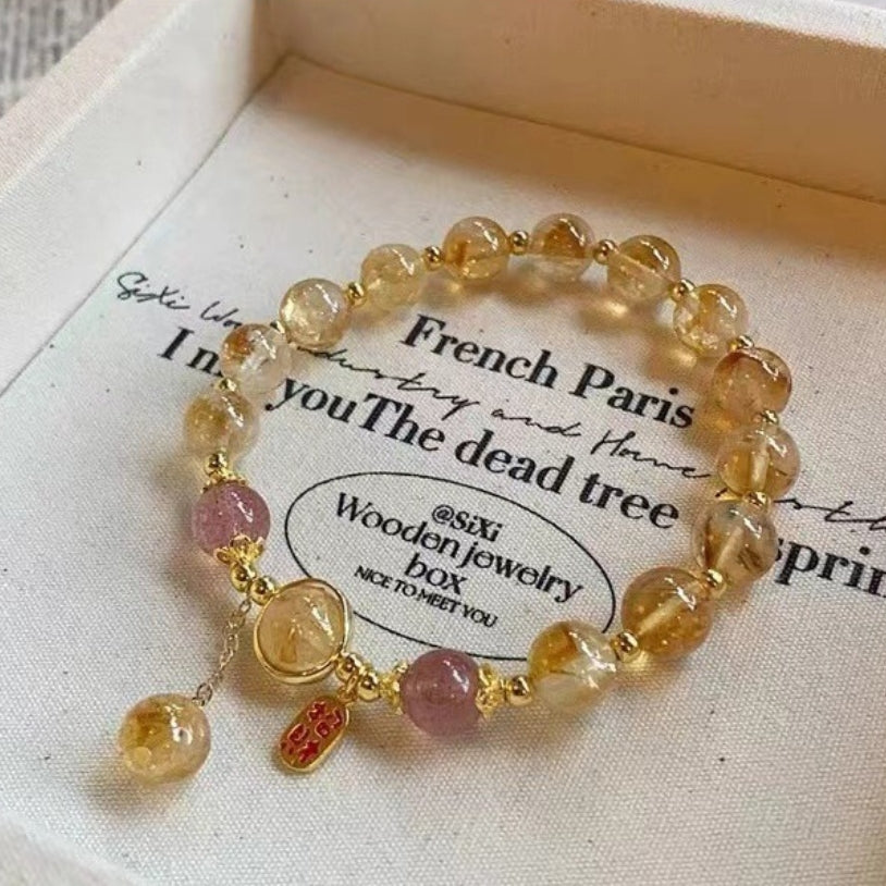 Letitdao Sunshine Manifestation Bracelet Natural Citrine Crystal for Joy & Abundance Dainty Friendship Jewelry Gift