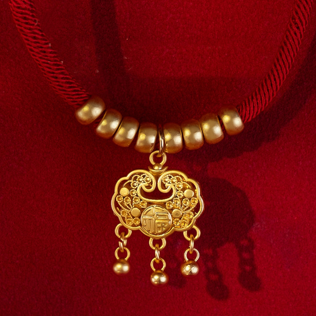 Letitdao New Year Vitality Pet Collar Adjustable Longevity Lock & Gold Beads for Safety Energy Festive Wellness Circle