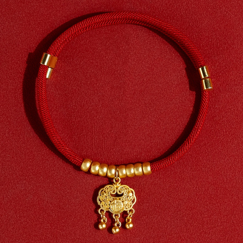 Letitdao New Year Vitality Pet Collar Adjustable Longevity Lock & Gold Beads for Safety Energy Festive Wellness Circle