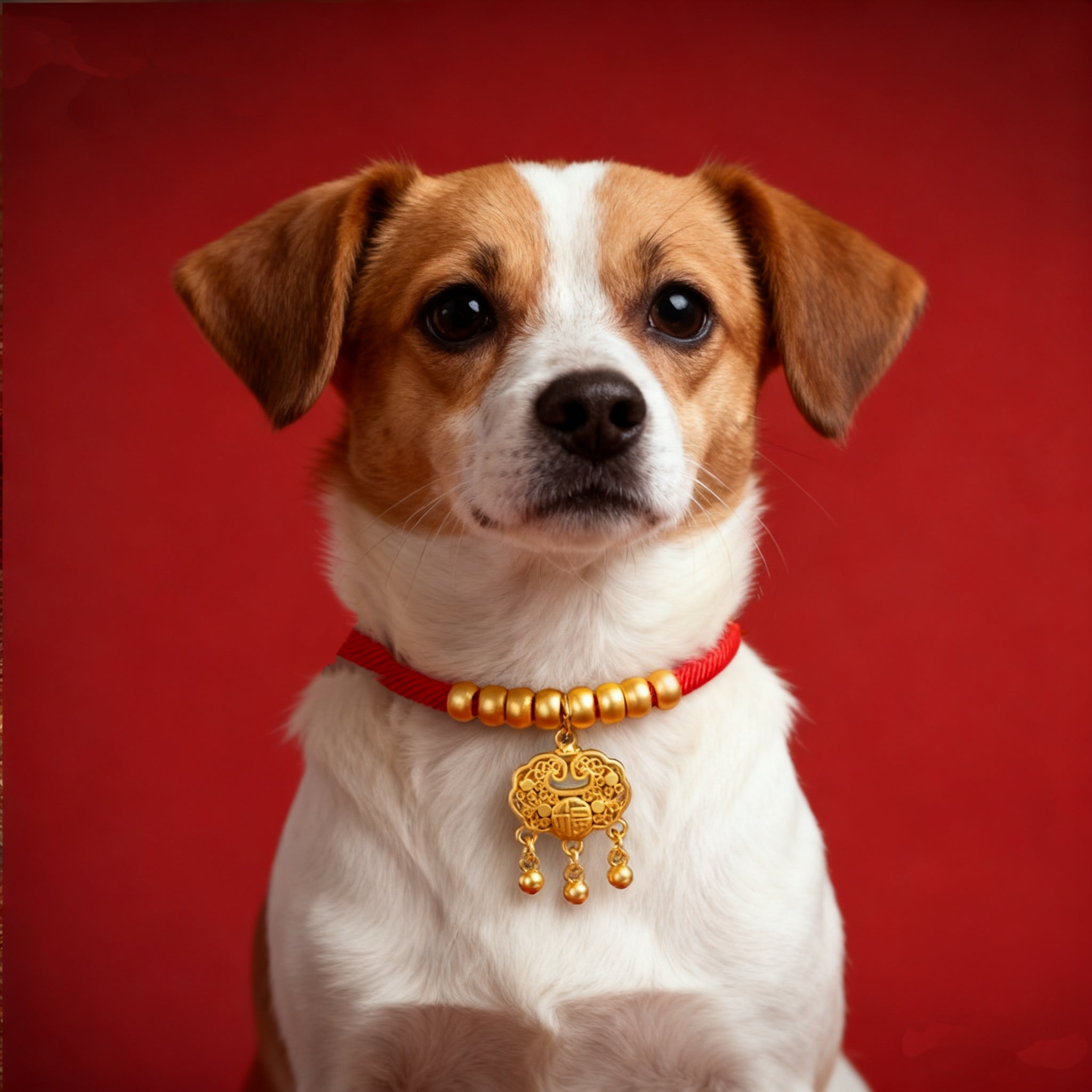 Letitdao New Year Vitality Pet Collar Adjustable Longevity Lock & Gold Beads for Safety Energy Festive Wellness Circle