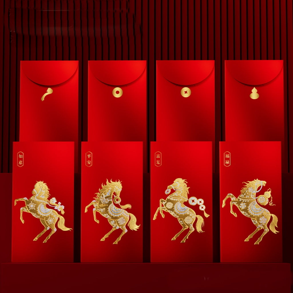 Letitdao 8PCS Christmas Year Of Horse Red Packet Original Design With Tactile Gold Foil Premium Lunar New Year Envelope