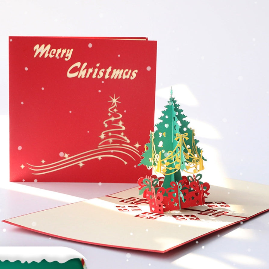 Letitdao 3D Christmas Pop-up Card Golden Tree Design for Student Gifts Interactive Holiday Art