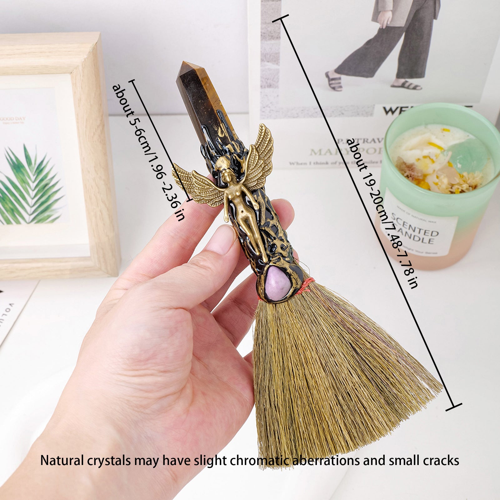 $9.9 Includes All Fees-Letitdao Amethyst Quartz Point Besom | Altar Broom - Raw Amethyst and Tumbled Crystals