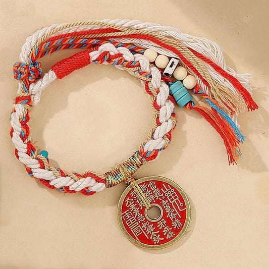 Letitdao Anxiety Relief & Positive Energy Bracelet  Vintage Coin & Red Thread Design for Good Luck
