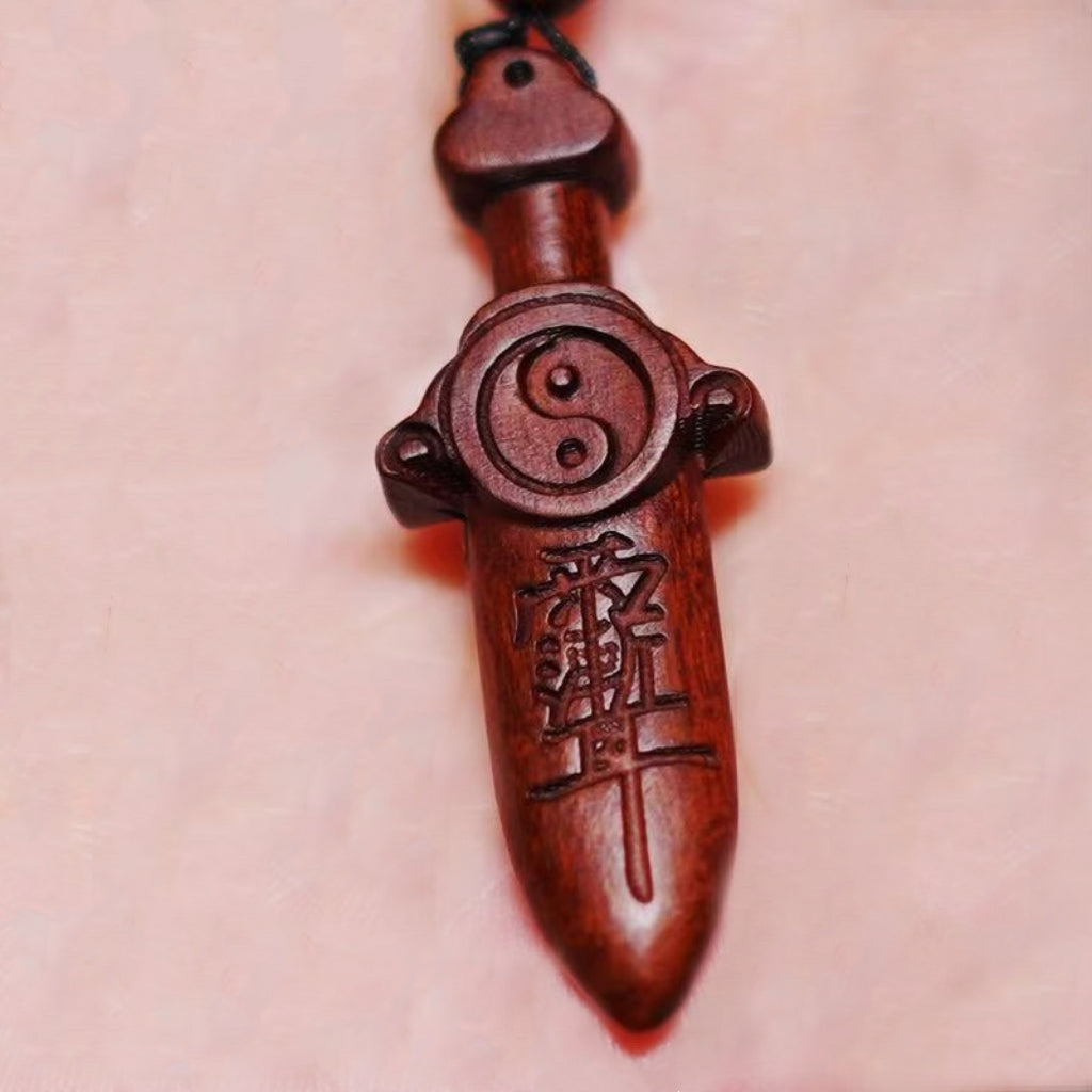 Letitdao Lightning-Struck Wooden Sword & Positive Energy Car Pendant- Natural Wood Construction with Distinctive Design for Decorative Use Keychain