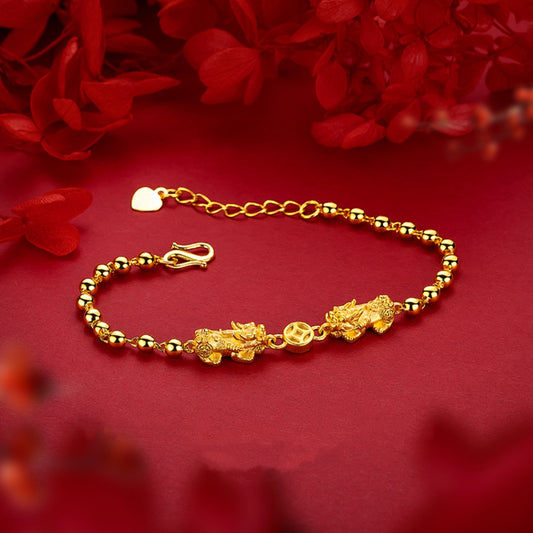 Letitdao Double Pi Xiu Wealth Bracelet Gold-Plated Beads for Powerful Money Attraction & Protection