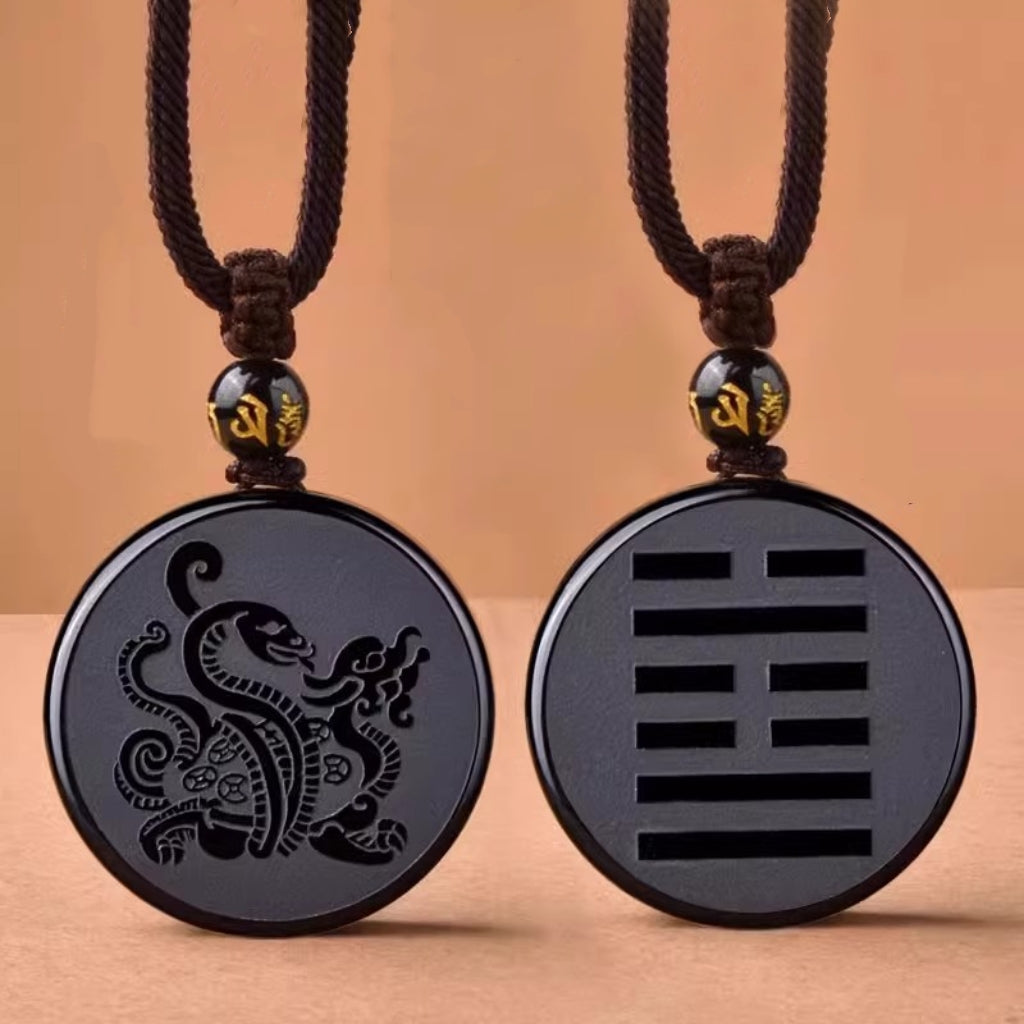 Letitdao Career Flow & Strategic Wisdom Pendant Black Obsidian “Xuanwu” Tortoise-Snake for Water Element Energy