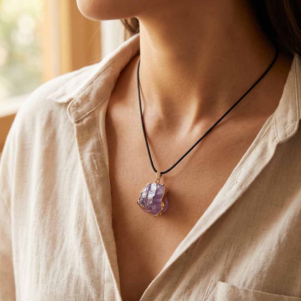 Letitdao Raw Amethyst Energy Unfiltered A Raw Stone Pendant Necklace Directly Connected to Earth's Power