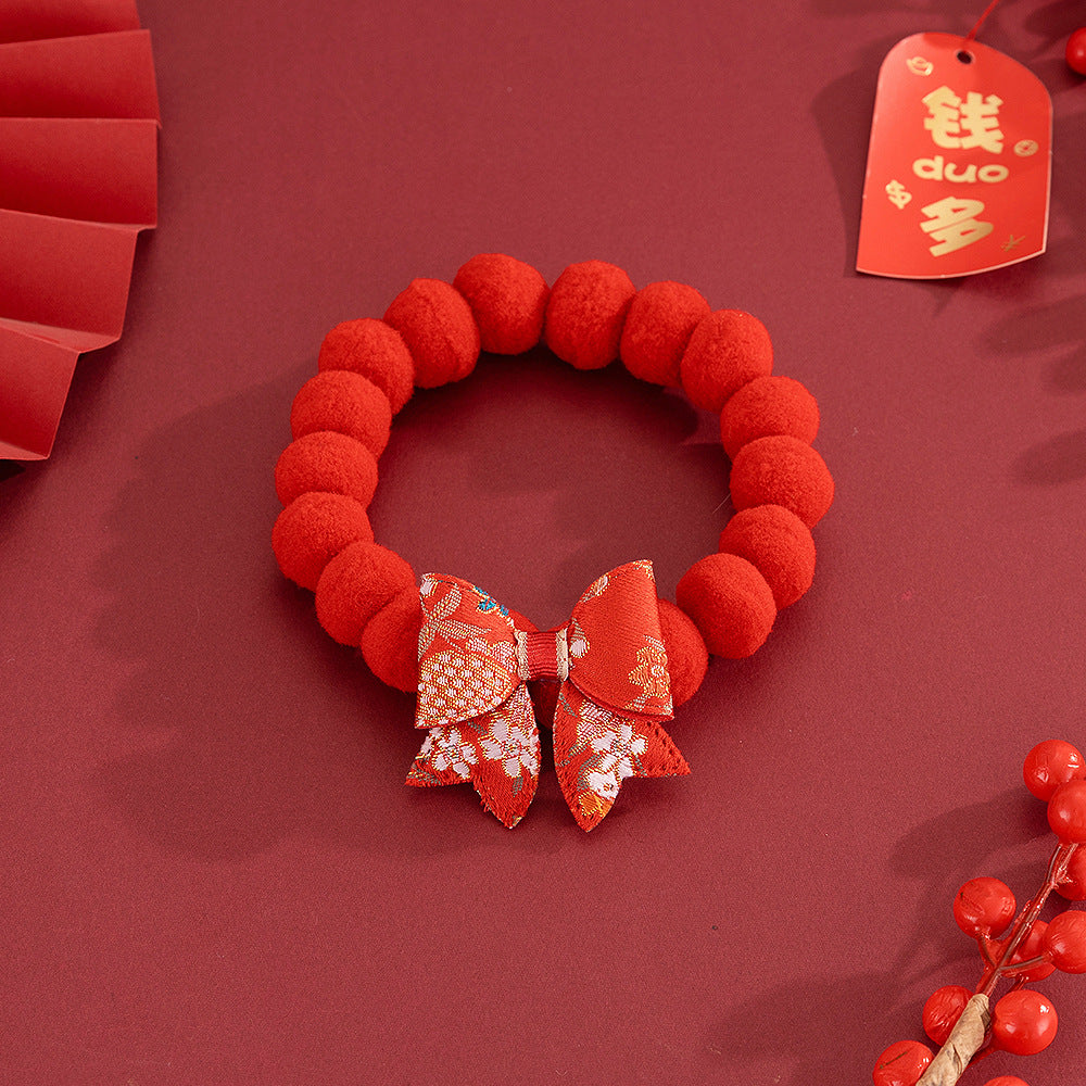 Letitdao Festive Harmony Pet Collar Lucky Pom & Symbol Design for New Year Joy & Emotional Comfort Adjustable Celebration Band