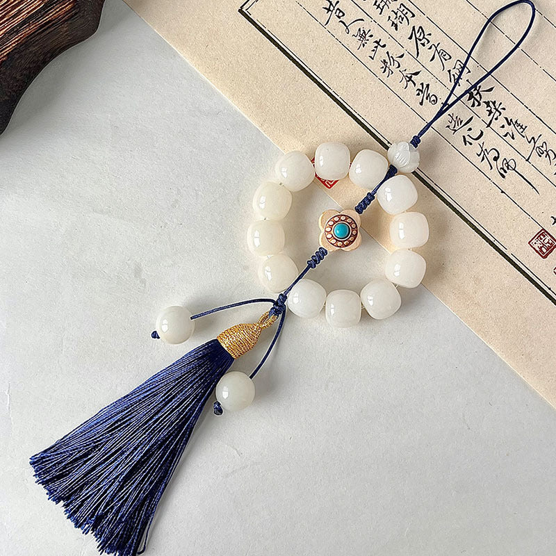 Letitdao Natural Bodhi Seed Car Charm Chinese Style Bead with Elegant Tassel Zen Driving Gift