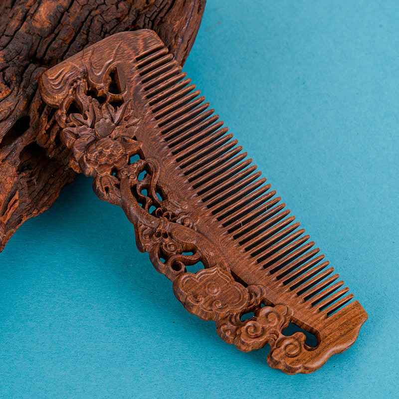 Letitdao Artistic Peony Comb Black Sandalwood for Mindful Ritual & Smooth Hair