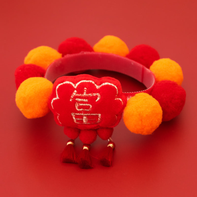 Letitdao 静谧暖冬舒适项圈 红色毛球流苏 保暖能量 & 新年喜悦 可调节节日饰带