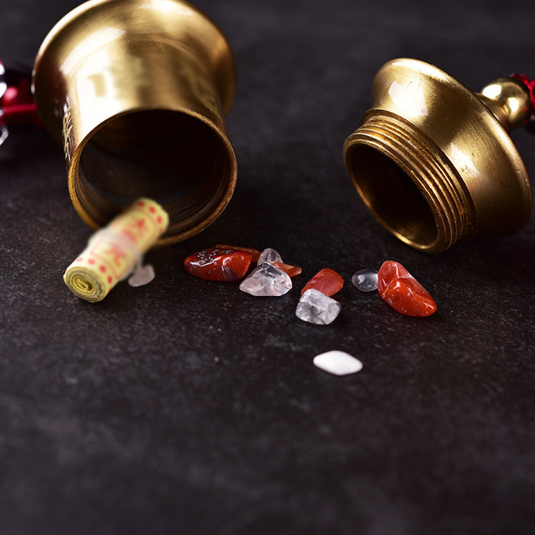 Letitdao Chinese Style Prayer Wheel Car Charm Solid Brass Ornament with Two-Color Tassel for Travel Blessings & Safe Journey