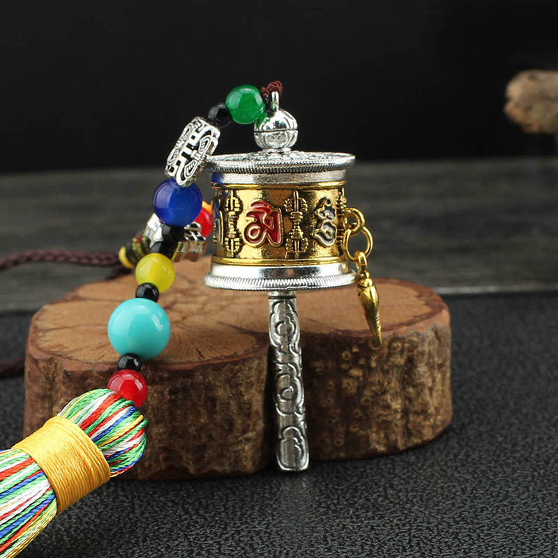 Letitdao Spinning Tibetan Mantra Car Charm Rotating Prayer Wheel For Mindful Driving & Travel Blessings Handcrafted Cultural Gift