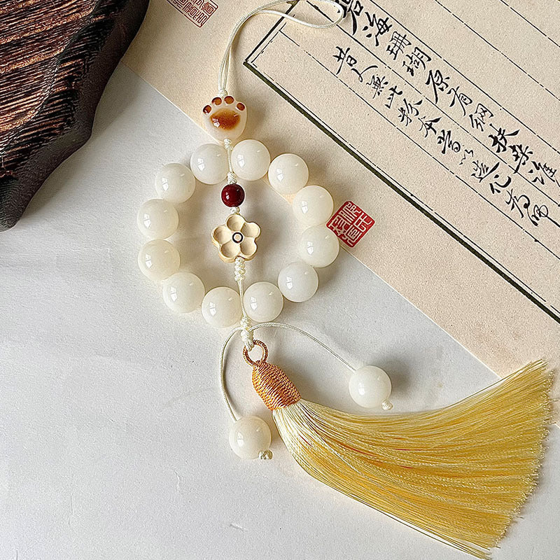 Letitdao Natural Bodhi Seed Car Charm Chinese Style Bead with Elegant Tassel Zen Driving Gift