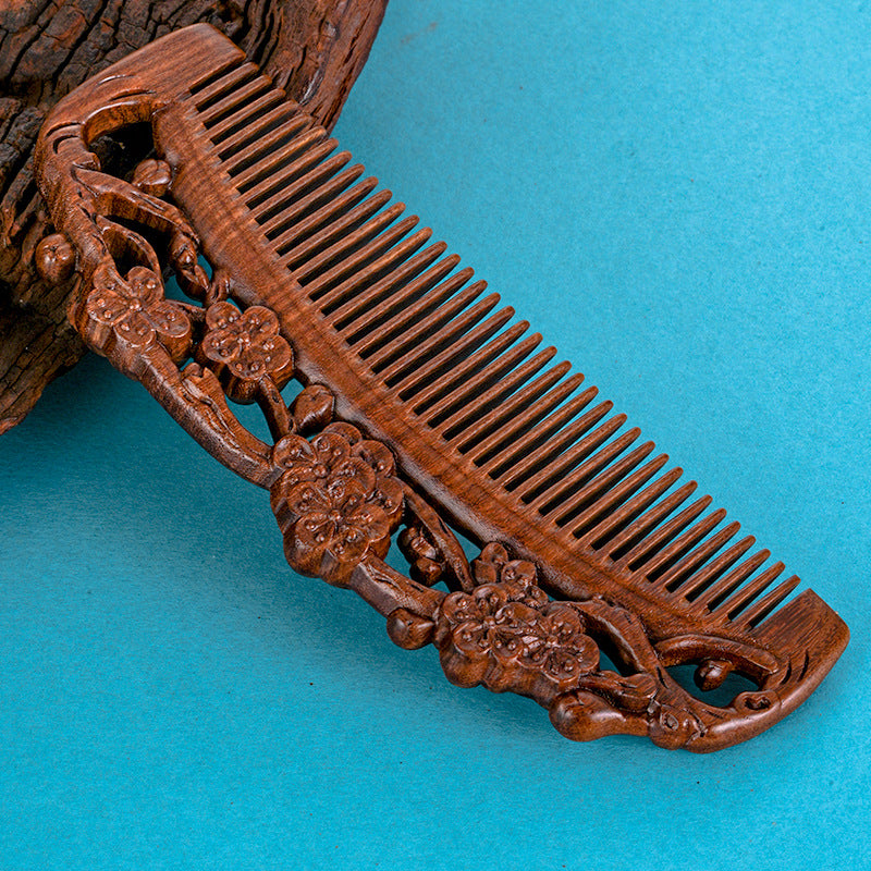 Letitdao Artistic Peony Comb Black Sandalwood for Mindful Ritual & Smooth Hair