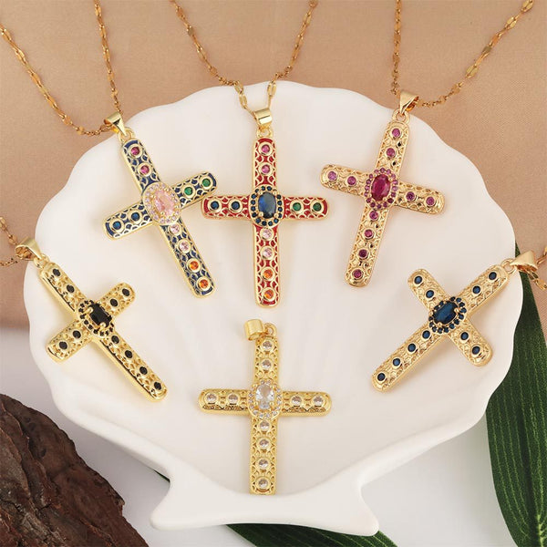 Letitdao Gold-plated Zirconia Multicolor Spectrum Pendant Necklace - Fashion Gradient Jewelry