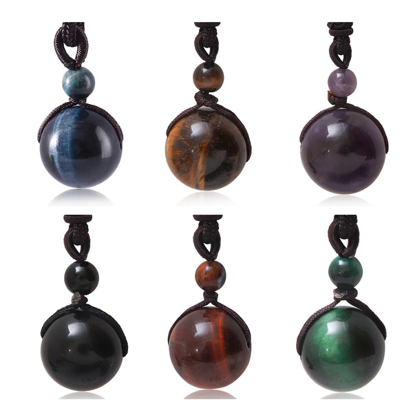Letitdao Natural Stone & Obsidian Round Beads Lucky Necklace