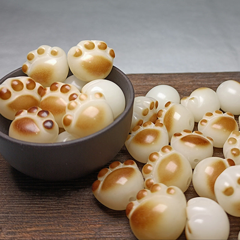 Letitdao Burnt Carved Cat Paw Bracelet Cute Fidget Beads for Sensory Anxiety Relief Smooth Polished Beads