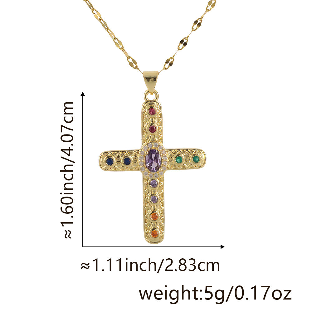 Letitdao Gold-plated Zirconia Multicolor Spectrum Pendant Necklace - Fashion Gradient Jewelry