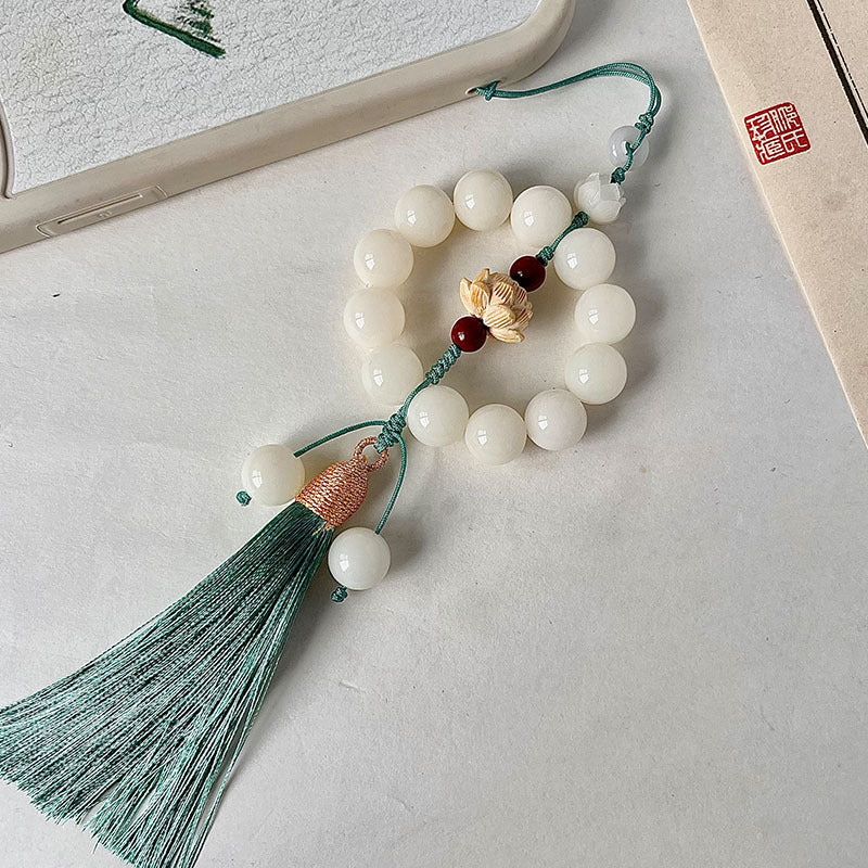 Letitdao Natural Bodhi Seed Car Charm Chinese Style Bead with Elegant Tassel Zen Driving Gift