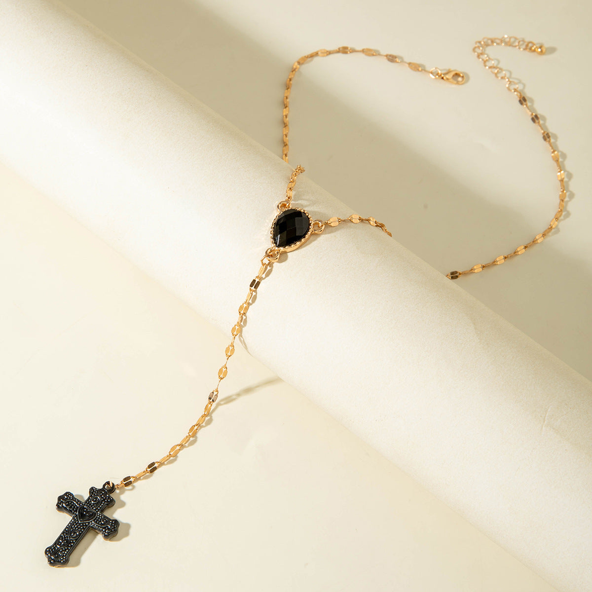 Letitdao Layered Faith Necklace Geometric Cross & Heart Y-chain with Diamonds Modular Stacking Jewelry