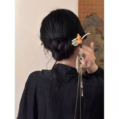 Sale Letitdao Spiritual Guardian Hairpin Antique Coin & Gourd with Flowing Tassel for Energetic Protection & Mindful Focus Wearable Talisman Gift