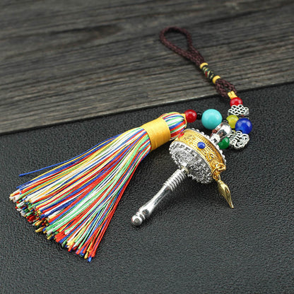 Letitdao Spinning Tibetan Mantra Car Charm Rotating Prayer Wheel For Mindful Driving & Travel Blessings Handcrafted Cultural Gift