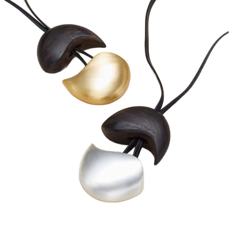 Letitdao Gold Silver Inlaid Ebony Necklace Heavy Duty Leather Cord Choker Artisan Layering Statement Piece