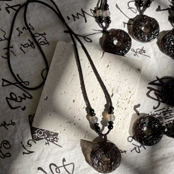 Letitdao Black Obsidian Pixiu Necklace Protection Coin Pendant For Wealth & Safeguard Retro Crystal Jewelry Gift