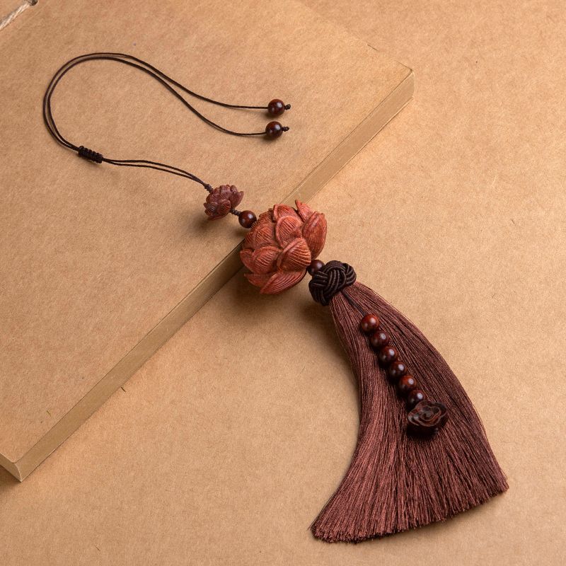 Letitdao Lotus Car Charm for Mindful Driving Natural Sandalwood Rearview Mirror Decor Zen Inspired Unisex Gift