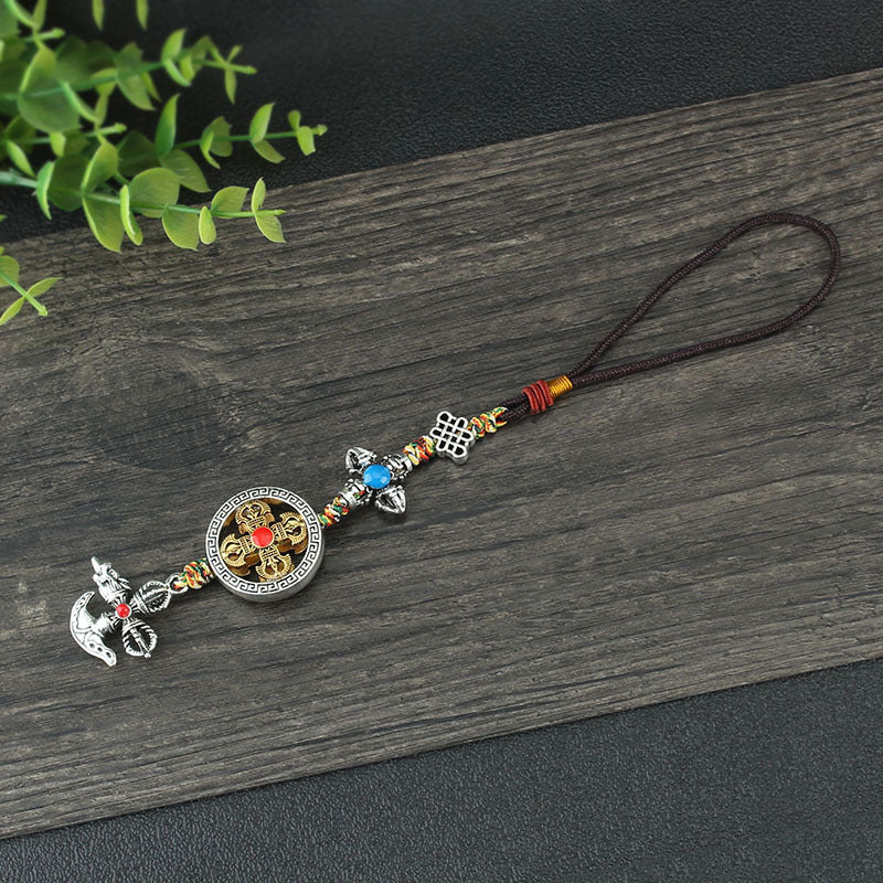 Letitdao Tibetan-style Spinning Car Charm Artisan Handmade Vajra Cross Ornament Unique Ethnic Cultural Car Accessory